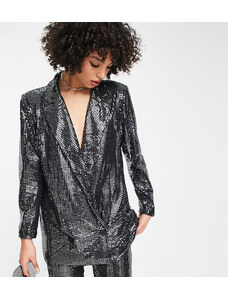 4th & Reckless Tall exclusive sequin tailored blazer co-ord in metallic silver
