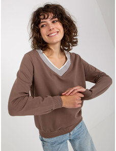 Fashionhunters Basic brown cotton blouse with neckline