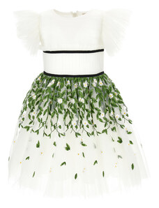 MONNALISA Tulle Dress With Leaf Embroidery