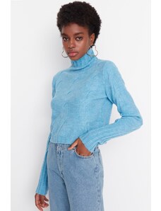 Trendyol Blue Crop Păr tricotate pulover