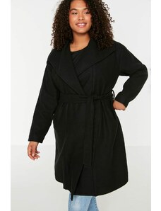 Trendyol Black Belted Wide Collar Oversize Cashmere Coat