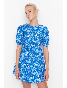 Trendyol Blue țesut floral spate detaliu mini rochie țesută