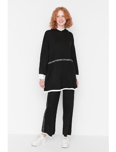 Trendyol Black Hooded Sweatshirt-Pants Knitwear Set with Contrast Stitching Detail