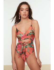 Trendyol Floral Patterned Double Breasted Linkage Swimsuit