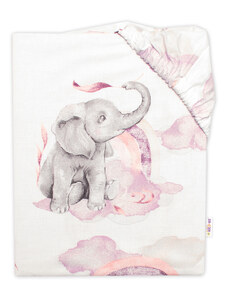 Bumbac pentru copii cearşaf de pat Baby Nellys, Elefant și Curcubeu, roz/alb