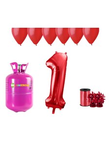 HeliumKing Set pentru petrecerea primei 1-a aniversări a zilei de naștere cu heliu și baloane roșii