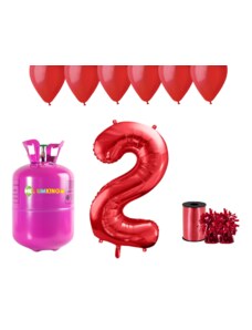 HeliumKing Set pentru petrecerea 2 aniversări a zilei de naștere cu heliu și baloane roșii