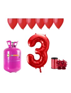 HeliumKing Set pentru petrecerea 3 aniversări a zilei de naștere cu heliu și baloane roșii
