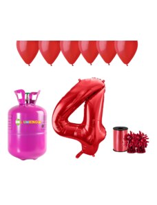 HeliumKing Set pentru petrecerea 4 aniversări a zilei de naștere cu heliu și baloane roșii