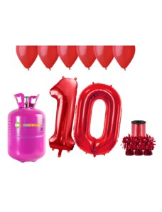 HeliumKing Set pentru petrecerea 10 aniversări a zilei de naștere cu heliu și baloane roșii