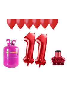 HeliumKing Set pentru petrecerea 11 aniversări a zilei de naștere cu heliu și baloane roșii