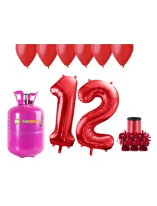 HeliumKing Set pentru petrecerea 12 aniversări a zilei de naștere cu heliu și baloane roșii