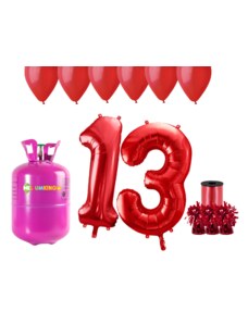 HeliumKing Set pentru petrecerea 13 aniversări a zilei de naștere cu heliu și baloane roșii
