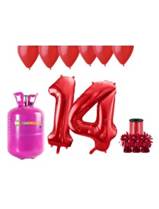 HeliumKing Set pentru petrecerea 14 aniversări a zilei de naștere cu heliu și baloane roșii