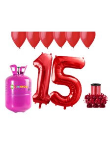 HeliumKing Set pentru petrecerea 15 aniversări a zilei de naștere cu heliu și baloane roșii