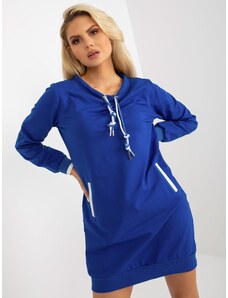 Fashionhunters Basic Cobalt Blue Mini Cotton Hoodie Dress