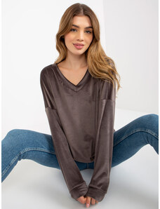 Fashionhunters Dark grey velour sweatshirt with neckline