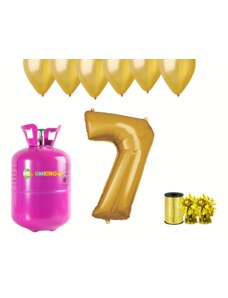 HeliumKing Set pentru petrecerea celei de a 7-a aniversări a zilei de naștere cu heliu și baloane aurii