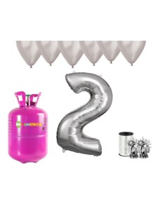 HeliumKing Set pentru petrecerea 2 aniversări a zilei de naștere cu heliu și baloane argintii