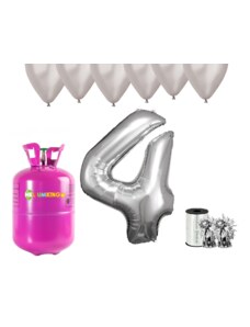 HeliumKing Set pentru petrecerea 4 aniversări a zilei de naștere cu heliu și baloane argintii