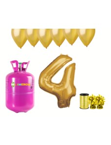 HeliumKing Set pentru petrecerea celei de a 4-a aniversări a zilei de naștere cu heliu și baloane aurii