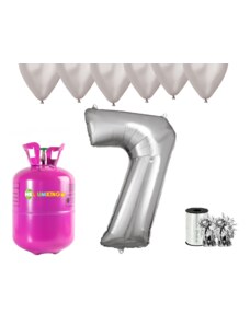 HeliumKing Set pentru petrecerea 7 aniversări a zilei de naștere cu heliu și baloane argintii