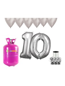 HeliumKing Set pentru petrecerea 10 aniversări a zilei de naștere cu heliu și baloane argintii