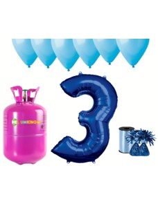 HeliumKing Set pentru petrecerea 3 aniversări a zilei de naștere cu heliu și baloane albastre