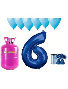 HeliumKing Set pentru petrecerea 6 aniversări a zilei de naștere cu heliu și baloane albastre
