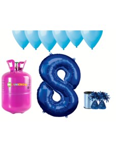 HeliumKing Set pentru petrecerea 8 aniversări a zilei de naștere cu heliu și baloane albastre