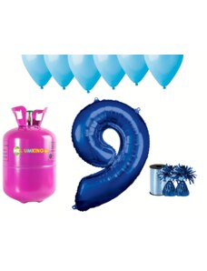 HeliumKing Set pentru petrecerea celei de a 9-a aniversări a zilei de naștere cu heliu si baloane albastre