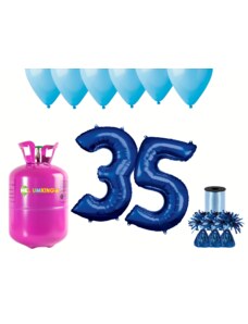 HeliumKing Set pentru petrecerea 35 aniversări a zilei de naștere cu heliu și baloane albastre