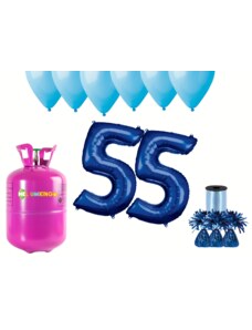HeliumKing Set pentru petrecerea 55 aniversări a zilei de naștere cu heliu și baloane albastre