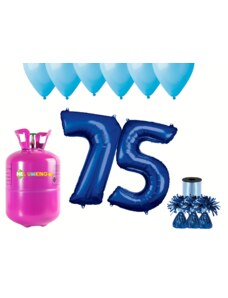 HeliumKing Set pentru petrecerea 75 aniversări a zilei de naștere cu heliu și baloane albastre