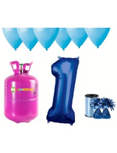 HeliumKing Set pentru petrecerea 1 aniversări a zilei de naștere cu heliu și baloane albastre