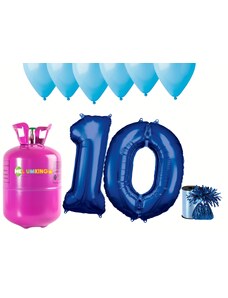 HeliumKing Set pentru petrecerea 10 aniversări a zilei de naștere cu heliu și baloane albastre