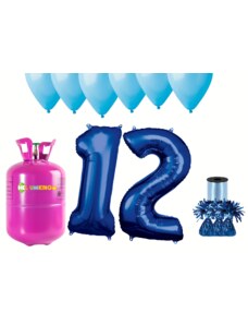 HeliumKing Set pentru petrecerea 12 aniversări a zilei de naștere cu heliu și baloane albastre