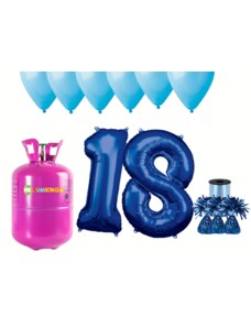 HeliumKing Set pentru petrecerea 18 aniversări a zilei de naștere cu heliu și baloane albastre