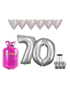 HeliumKing Set pentru petrecerea 70 aniversări a zilei de naștere cu heliu și baloane argintii