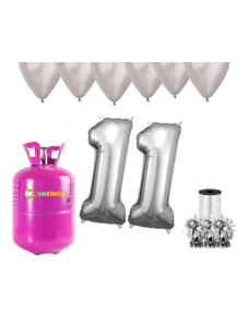 HeliumKing Set pentru petrecerea 11 aniversări a zilei de naștere cu heliu și baloane argintii