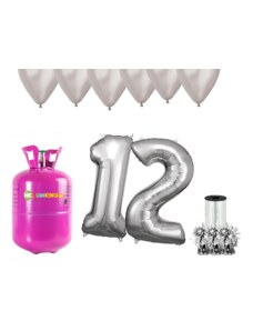 HeliumKing Set pentru petrecerea 12 aniversări a zilei de naștere cu heliu și baloane argintii