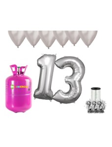 HeliumKing Set pentru petrecerea 13 aniversări a zilei de naștere cu heliu și baloane argintii