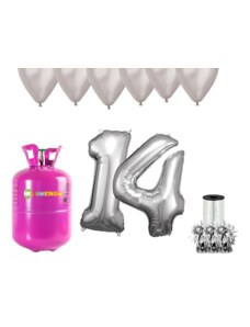 HeliumKing Set pentru petrecerea 14 aniversări a zilei de naștere cu heliu și baloane argintii