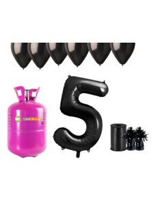 HeliumKing Set pentru petrecerea celei de a 5-a aniversări a zilei de naștere cu heliu și baloane negre