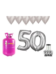 HeliumKing Set pentru petrecerea 50 aniversări a zilei de naștere cu heliu și baloane argintii