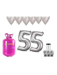 HeliumKing Set pentru petrecerea 55 aniversări a zilei de naștere cu heliu și baloane argintii