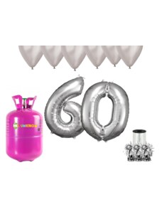 HeliumKing Set pentru petrecerea 60 aniversări a zilei de naștere cu heliu și baloane argintii