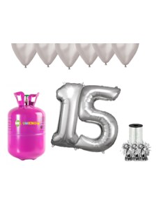HeliumKing Set pentru petrecerea 15 aniversări a zilei de naștere cu heliu și baloane argintii