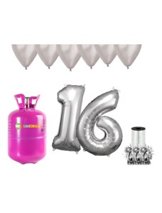 HeliumKing Set pentru petrecerea 16 aniversări a zilei de naștere cu heliu și baloane argintii