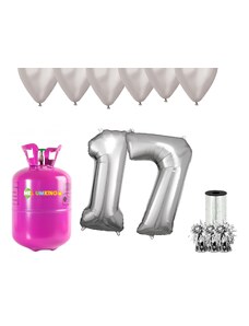 HeliumKing Set pentru petrecerea 17 aniversări a zilei de naștere cu heliu și baloane argintii